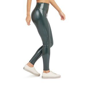 Spanx Faux Patent Leather Leggings in Color Deep Green